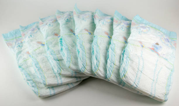 istock Baby diapers on a white background 666539422