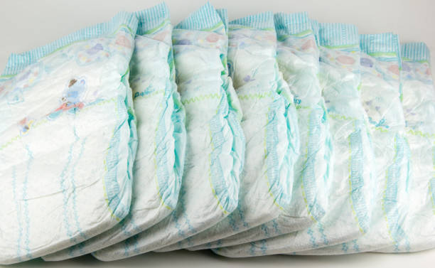 istock Baby diapers on a white background 666539438