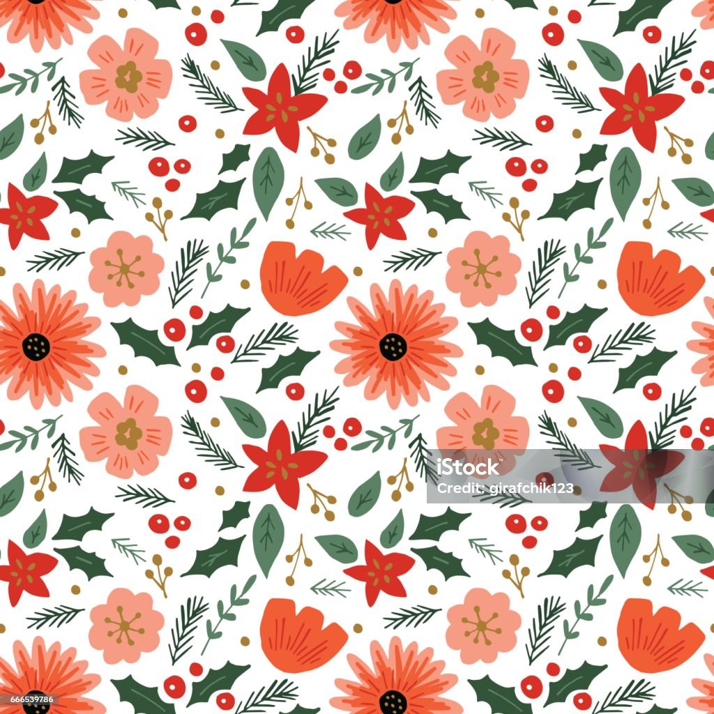 Seamless Pattern With Hand Drawn Flowers And Leaves Can Be Used