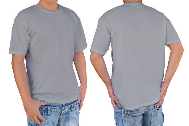 istock Man wearing medium gray color t-shirt with clipping path 666540340