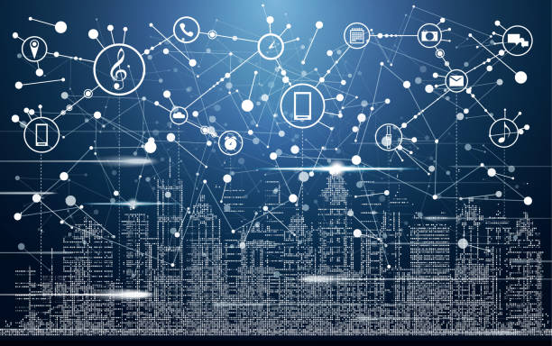 istock Smart City with Neon Buildings, Networks and Internet of Things Icons. 666545250