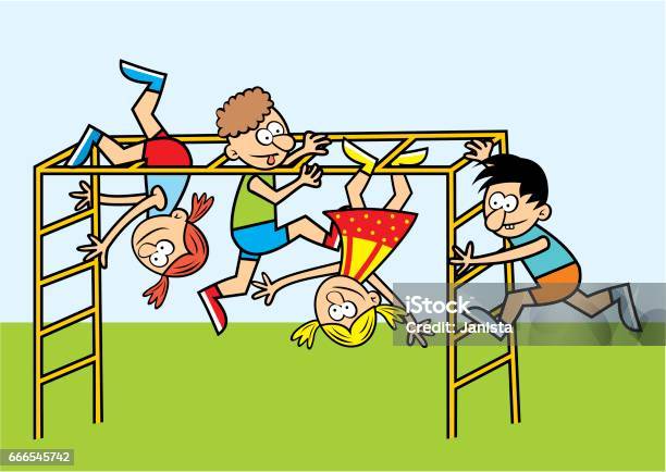 Kids On A Jungle Gym Stock Illustration - Download Image Now - 6-7 Years, Baby - Human Age, Boys