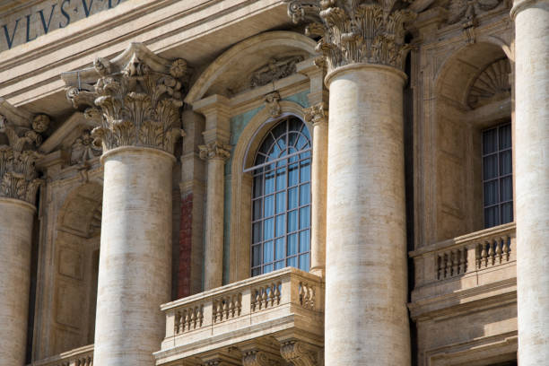 Rome, Italy - March 21, 2017: Pope balcony and window at Saint Peters Cathedral in Vatican