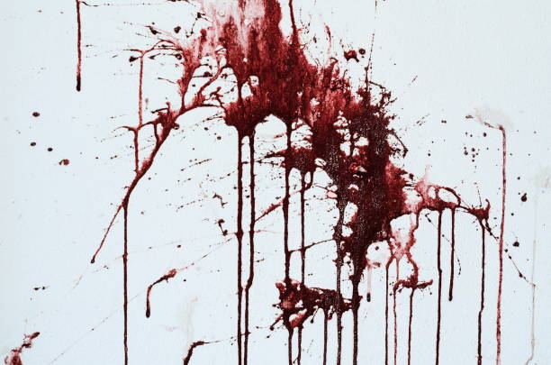 istock Background texture cement white wall with red blood-like paint streaks 666552436