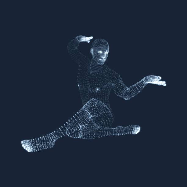 istock Man Doing Yoga Workout. 3D Model of Man. Healthy lifestyle. Training Concept. 666555958