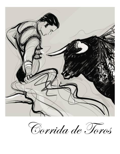 Bull charging a bullfighter Bull charging a bullfighter - vector illustration banderilla stock illustrations