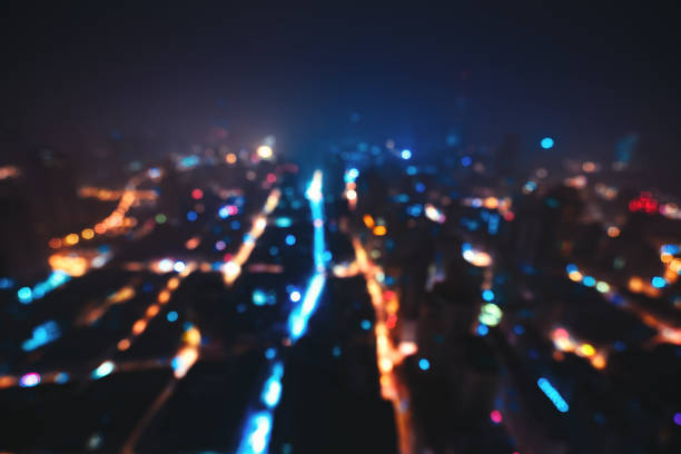 istock Aerial view of Blur Shanghai at Night 666559156