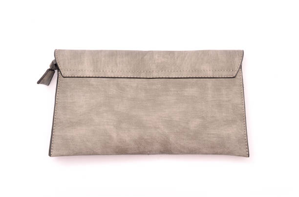 istock Gray leather clutch isolated on white 666563174