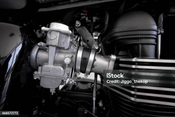 Motorcycle Engine Design Stock Photo - Download Image Now - Alloy, Backgrounds, Black Color