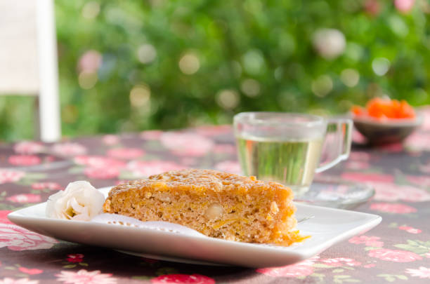 istock Piece of pumpkin cake on dish 666586782