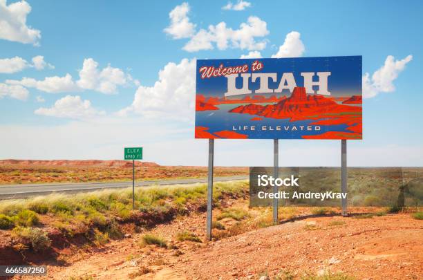 Welcome To Utah Road Sign Stock Photo - Download Image Now - Utah, Welcome Sign, Sign