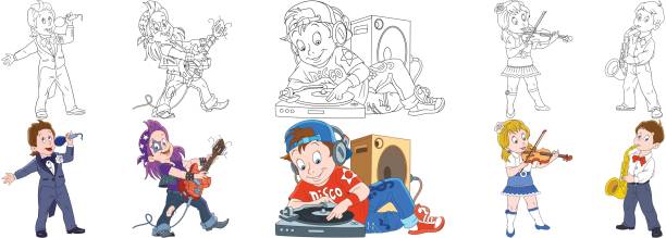 ilustraciones, imágenes clip art, dibujos animados e iconos de stock de profesiones musicales de dibujos animados establecidos - talent show audio