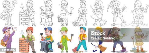 Cartoon People Professions Set Stock Illustration - Download Image Now - Coloring, Plumber, Adult