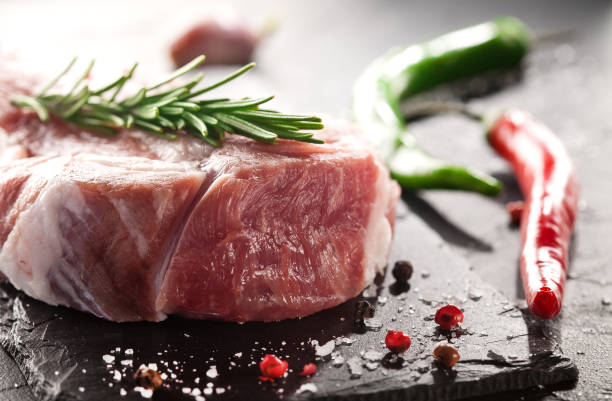 istock pork steak with rosemary on a black stone 666596308