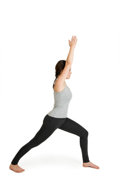 istock Yoga woman grey Position Varabhadrasana_Variation 666596680