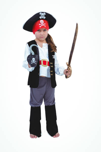 istock Masked girl pretending to be pirate 666599724