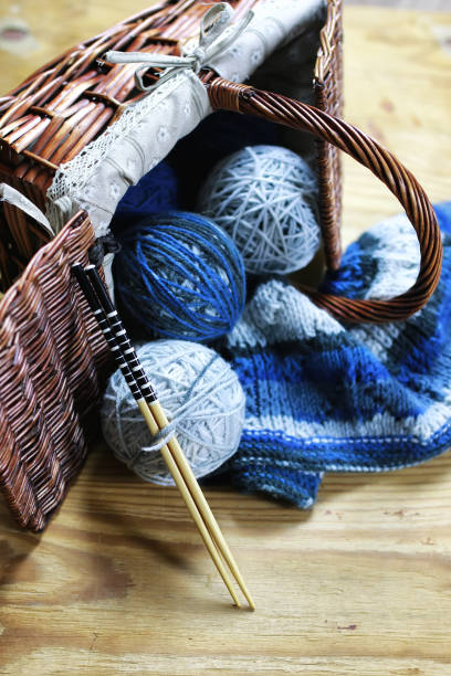 istock balls of wool and knitting needles on background 666608346