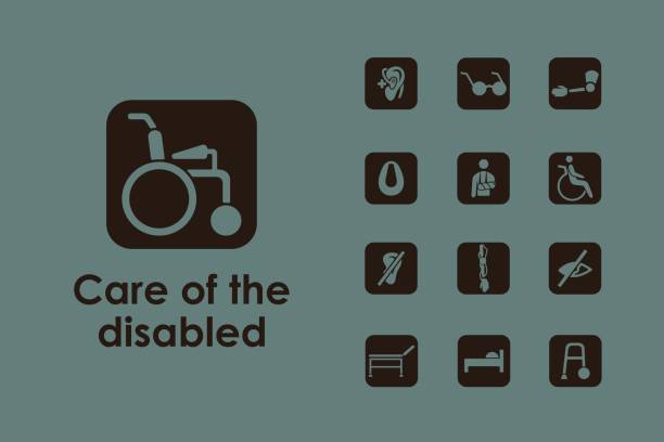 istock Set of people with disabilities simple icons 666613364
