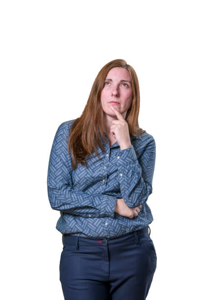istock Pretty young businesswoman thinking on white background 666616824