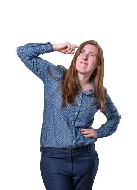 istock Pretty young businesswoman thinking on white background 666616850