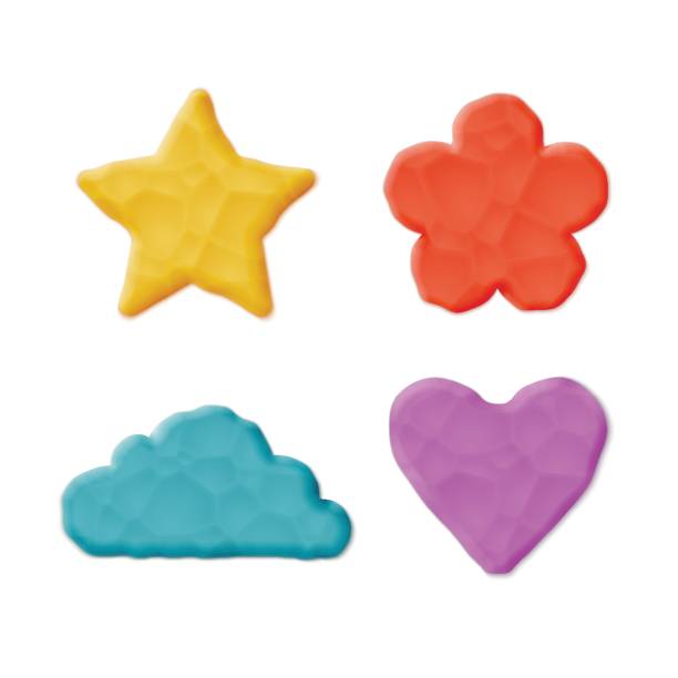 Plasticine Clay Shapes Vector Photo Realistic Plasticine Clay Shapes Set. Quality Close Up View. Heart, Cloud, Flower, Star. childs play clay stock illustrations