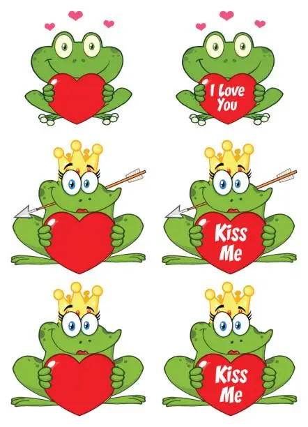 Vector illustration of Princess Frog Cartoon Mascot Character 3. Collection Set