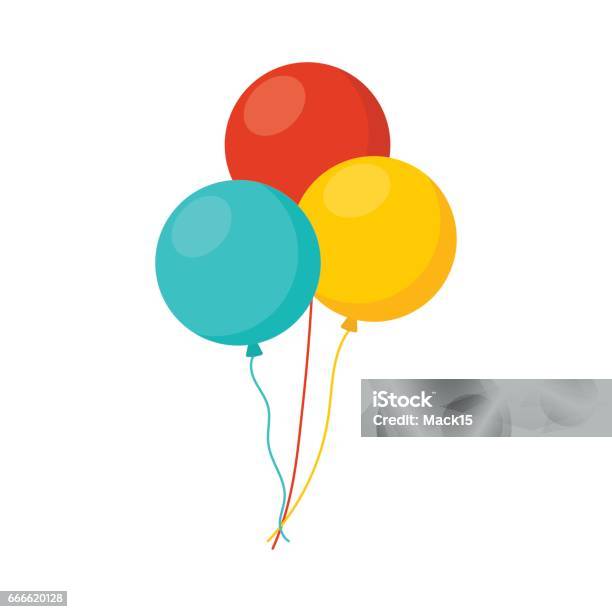 Bunch Of Balloons In Cartoon Flat Style Isolated On White Background Stock Illustration - Download Image Now