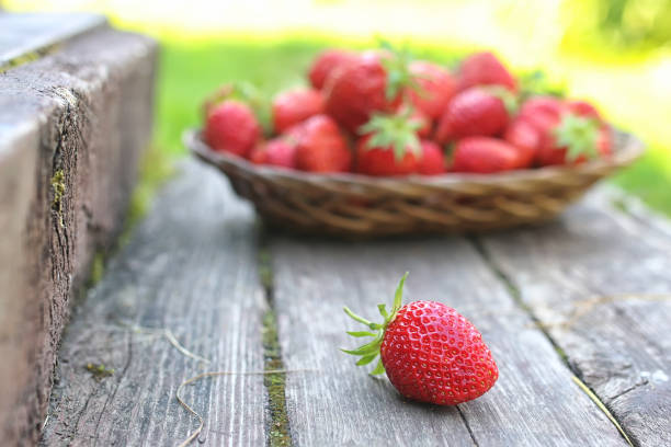 istock Strawberry on rustic wooden background 666630570