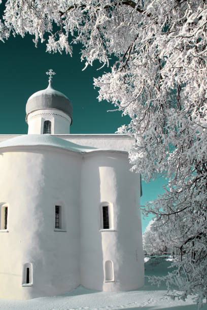 Architectural ensemble cathedral against the blue sky in winter