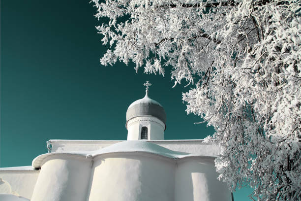 Architectural ensemble cathedral against the blue sky in winter