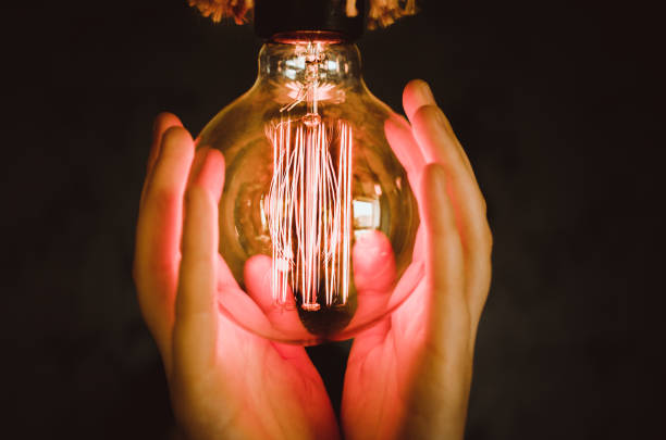 istock Edison type bulbs in Beautiful girl hands 666637640