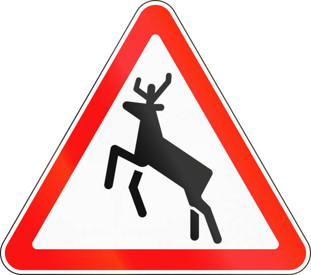 istock Road sign used in Russia - Deer crossing 666638492