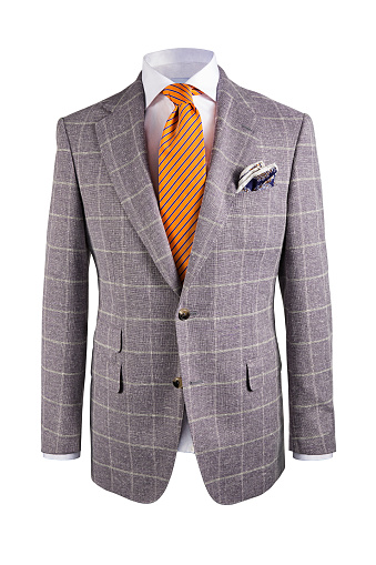 Men's suit with plaid shirt. Suit with tie. Business suit on a white background.