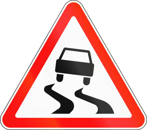 istock Road sign used in Russia - Slippery road surface 666641096