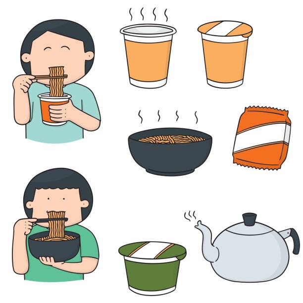noodle  - schnelle suppen stock-grafiken, -clipart, -cartoons und -symbole