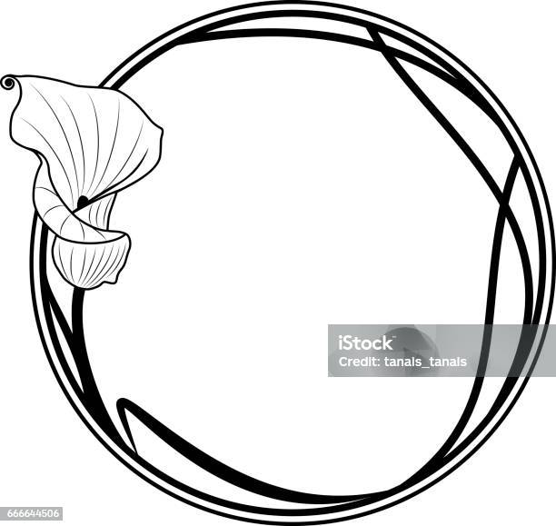 Round Frame With Lily Stock Illustration - Download Image Now - Art Nouveau, Frame - Border, Circle