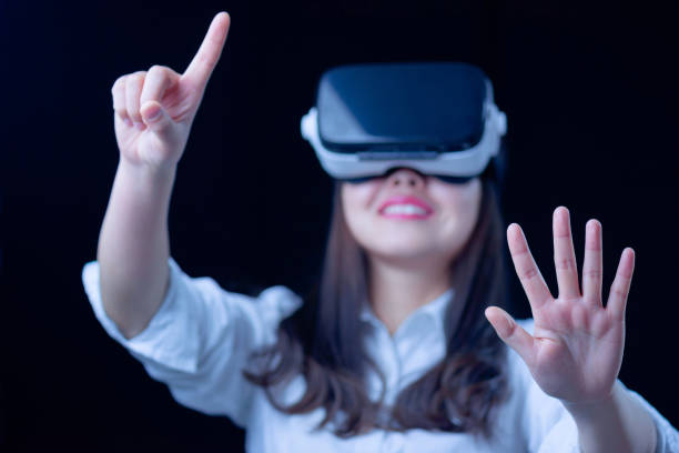 istock Young woman with virtual reality smart glasses. 666645138