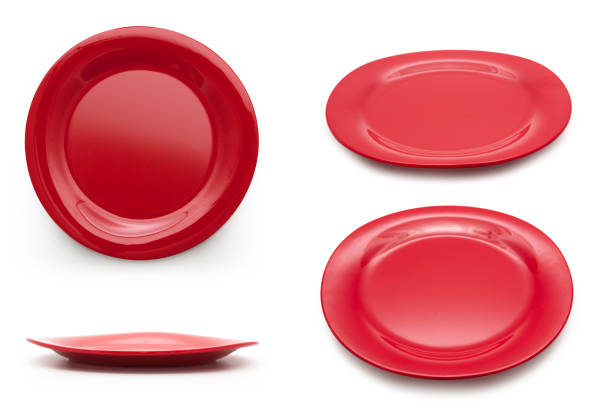 istock collection of empty red plate on the white background 666657150