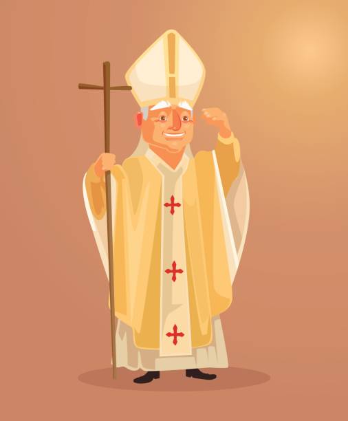 快樂微笑天主教教士吉祥物字元身著白色金色的衣服 - pope 幅插畫檔、美工圖案、卡通及圖標