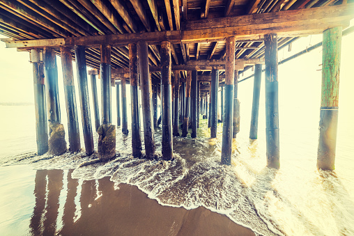 wooden poles in Santa Barbara pier, California