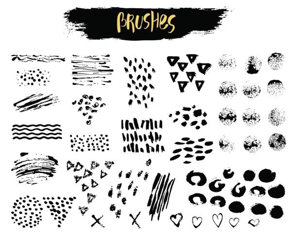 Vector Set of brush acrylic strokes, blot, wave, letter, splashes. Black color on white background. Hand painted grange elements. Ink drawing. Dirty artistic design Vector Set of brush acrylic strokes, blot, wave, letter, splashes. Black color on white background. Hand painted grange elements. Ink drawing. Dirty artistic design 1970 pictures stock illustrations