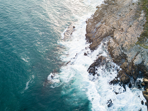 Aerial image over a rocky coastline - coast of South Africa, Cape Town