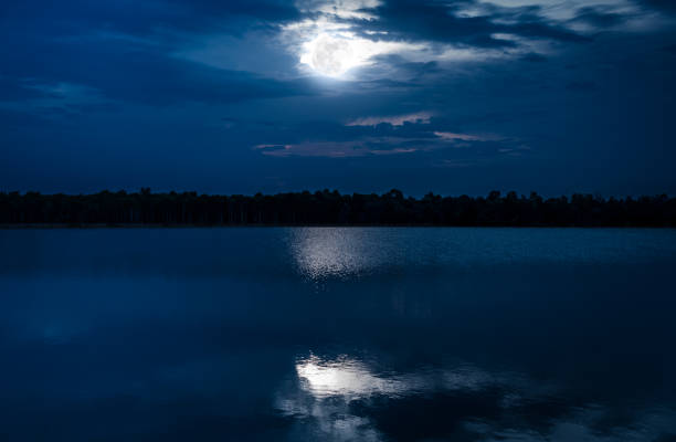 istock Full moon with reflection in sea. Beautiful nature background. 666666290