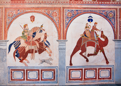 Painting From The 1700's In The Bundi Palace In Rajasthan, India