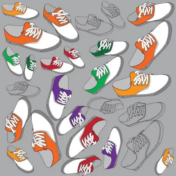 Vector illustration of Pattern of multi-colored sneakers