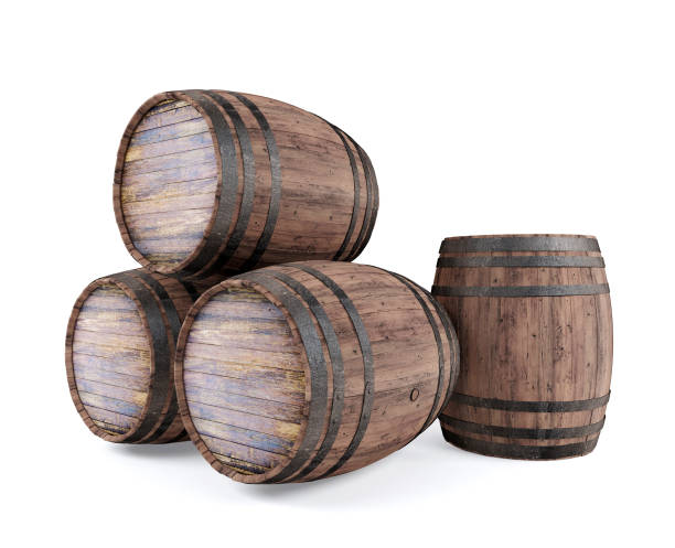 Wooden barrel isolated on white background stock photo