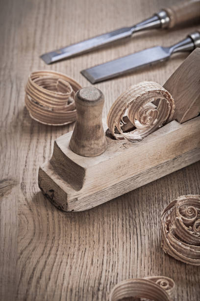 istock close up view on woodworkers planner and chissels 666701056