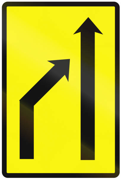 istock Road sign used in Slovakia - Reduction of lanes available (temporary) 666705090
