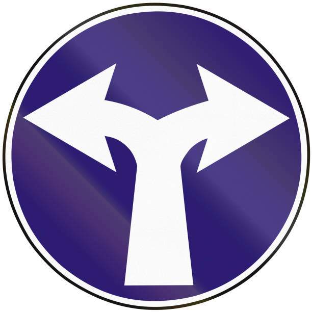 istock Road sign used in Slovakia - Turn right or left 666713330