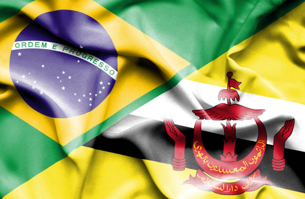 mengibarkan bendera brunei dan brasil - brunei money ilustrasi stok